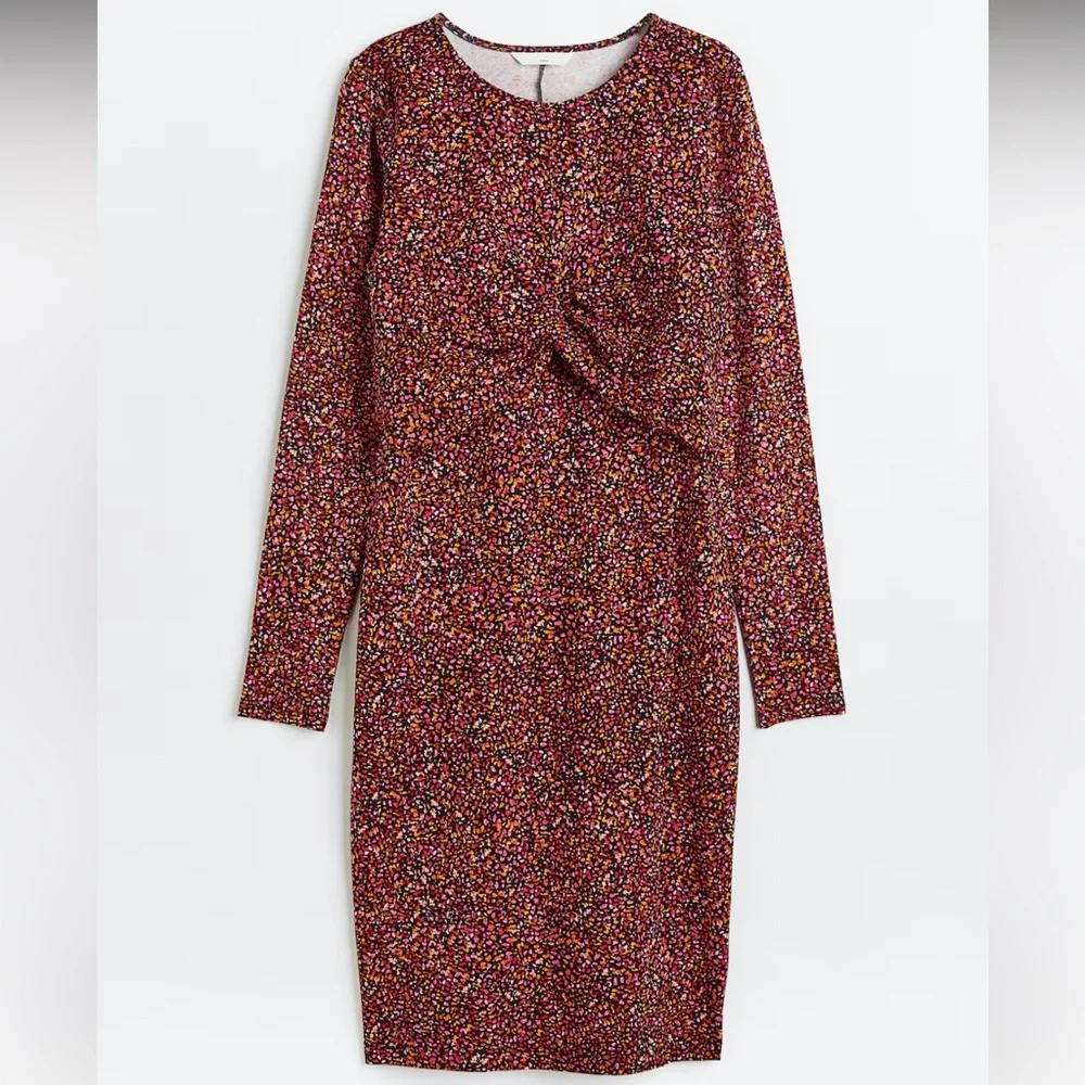NWT H&M Women’s MAMA Maternity Colorful Speckled KNOT-DETAIL NURSING DRESS - Picture 2 of 16